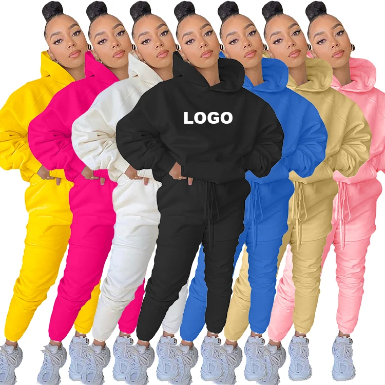 Fall Winter Custom Logo Women 2 Two Piece Pants Set Clothing Pullover Tracksuit Cotton Hoodie Jogger Sweat Suit Sets