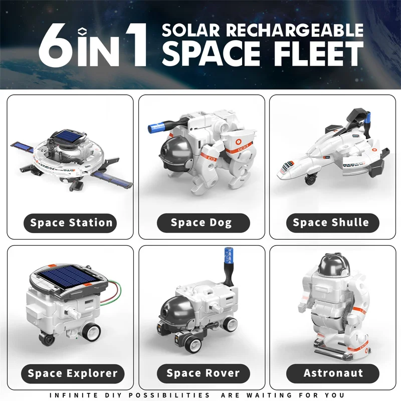 Built Your Simple 6 in 1 Space Fleet Multi Mode Solar Space Toys Kids Technology Toys
