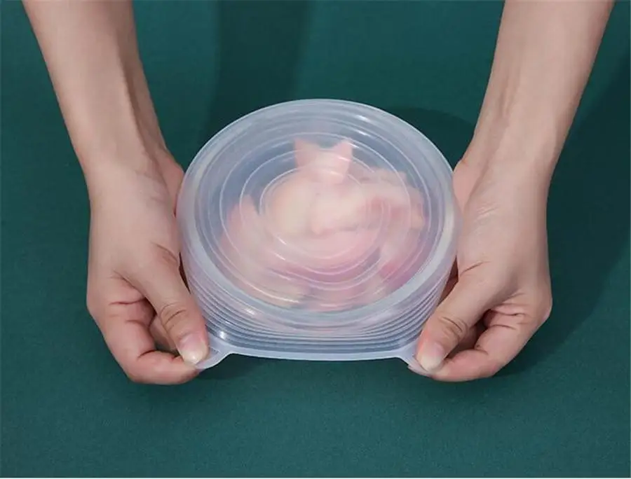 Popular 6Pcs Food Wraps Reusable Silicone Food Fresh Keeping Sled Covers Silicone Sl Vacuum Stretch Lids Saran Wraps Ornization