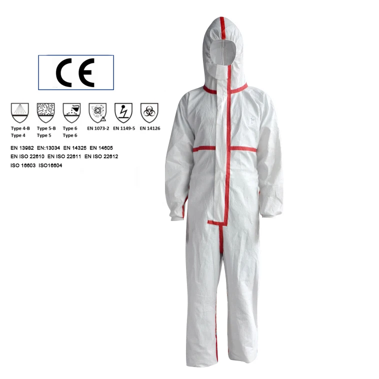 Type 5 6 PPE non woven protective coverall full body protection jumpsuit disposable protective coverall with hood and boot