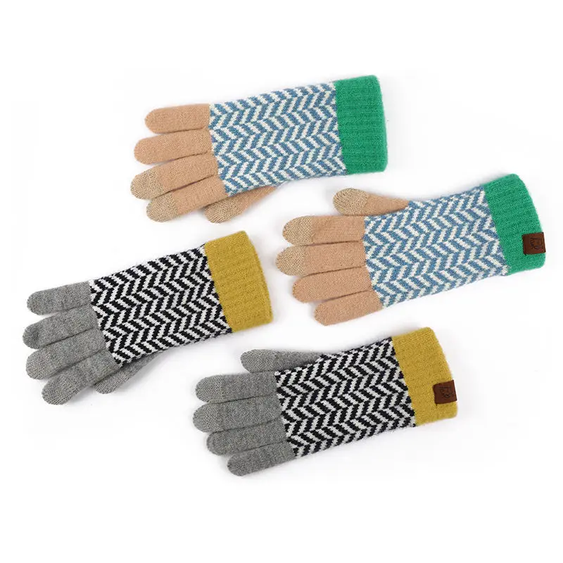Knit Gloves Touchscreen Warm Thermal Soft Elastic Cuff Texting Anti-slip Gloves Custom Logo Winter for Women Men Customized