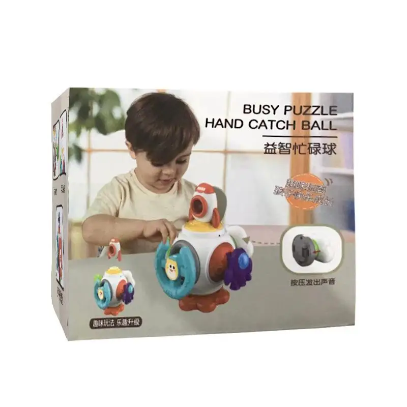 Unisex Plastic Baby Turn Music Toy Busy Ball Hand Grab Puzzle with Rotating Hexahedron Early Education Toy