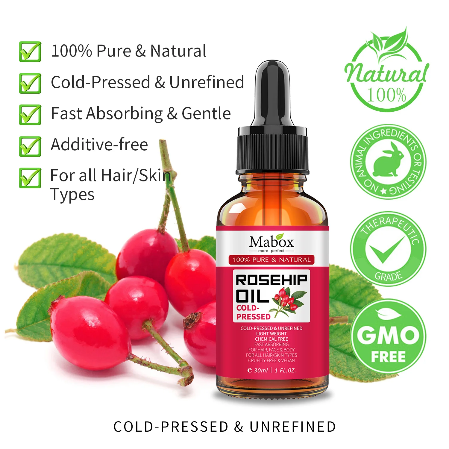 Certified Private Label Pure Rosehip Oil Organic Cold Pressed Anti Stretch Mark Body Essential Oil for Face Body Care