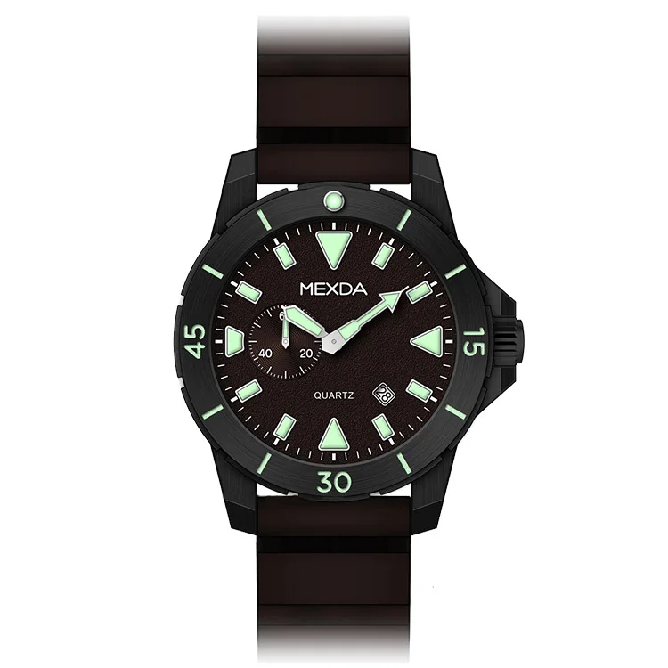 Mexda brand wholesale custom logo quartz movement black silicone band sport man big case Automatic diver watch