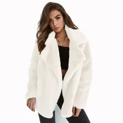 Fashion lady lapel  loose coat solid color plush warm long sleeve coat women