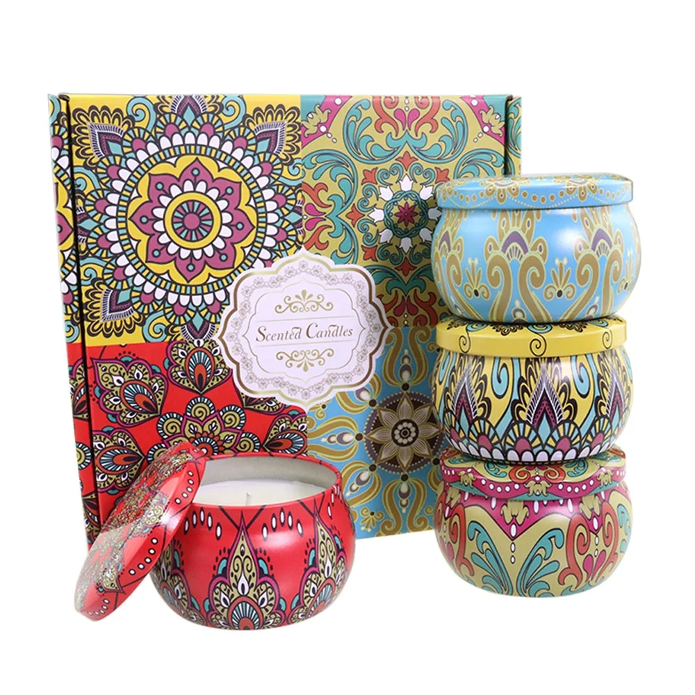 Direct Supplier Round 4.4 OZ Holiday 4 Pack Tin Jar Scented Candles Gift Set