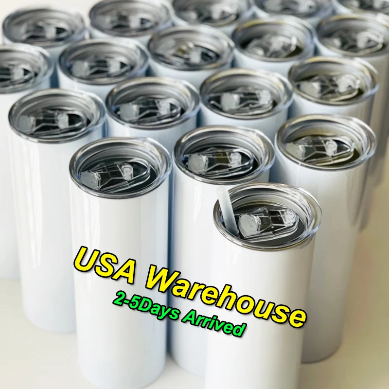 USA California Warehouse Free Shipping 20oz 20 oz 20 Ounce Skinny Straight Heat Press Blank Sublimation Coating Tumbler With Box