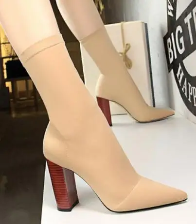 Сезон осень-зима; Новинка; Женские удобные туфли с острым шерстяные сапоги на высоком каблуке; Женская обувь с толстой подошвой; Простая симпатичная сапоги Y12515