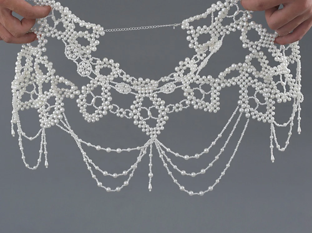 Elegant Bridal Decorative Pearl Beading Luxury Ivory Jacket Bolero for Wedding Accessories