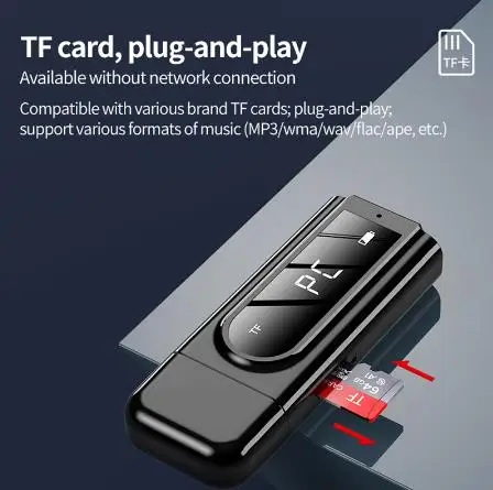 BT5.0 WK9 BT Audio Transmitter and Receiver Car FM Transmitter Adapter with LED Display and TF Card slot