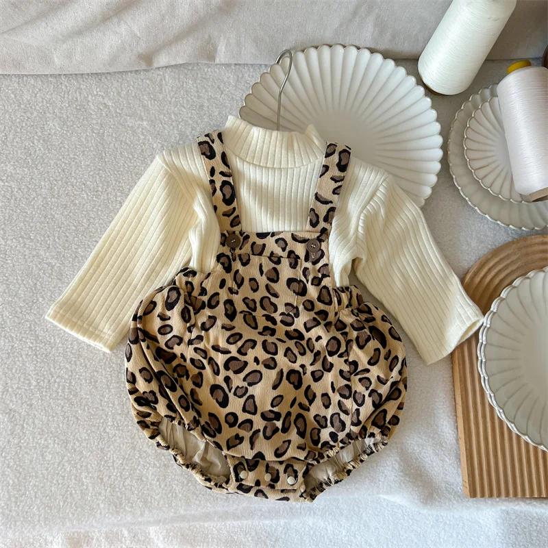 Fashionable Autumn Spring Newborn Children Suit Top and Overalls 2pcs Sweet Baby Girl Clothing Set