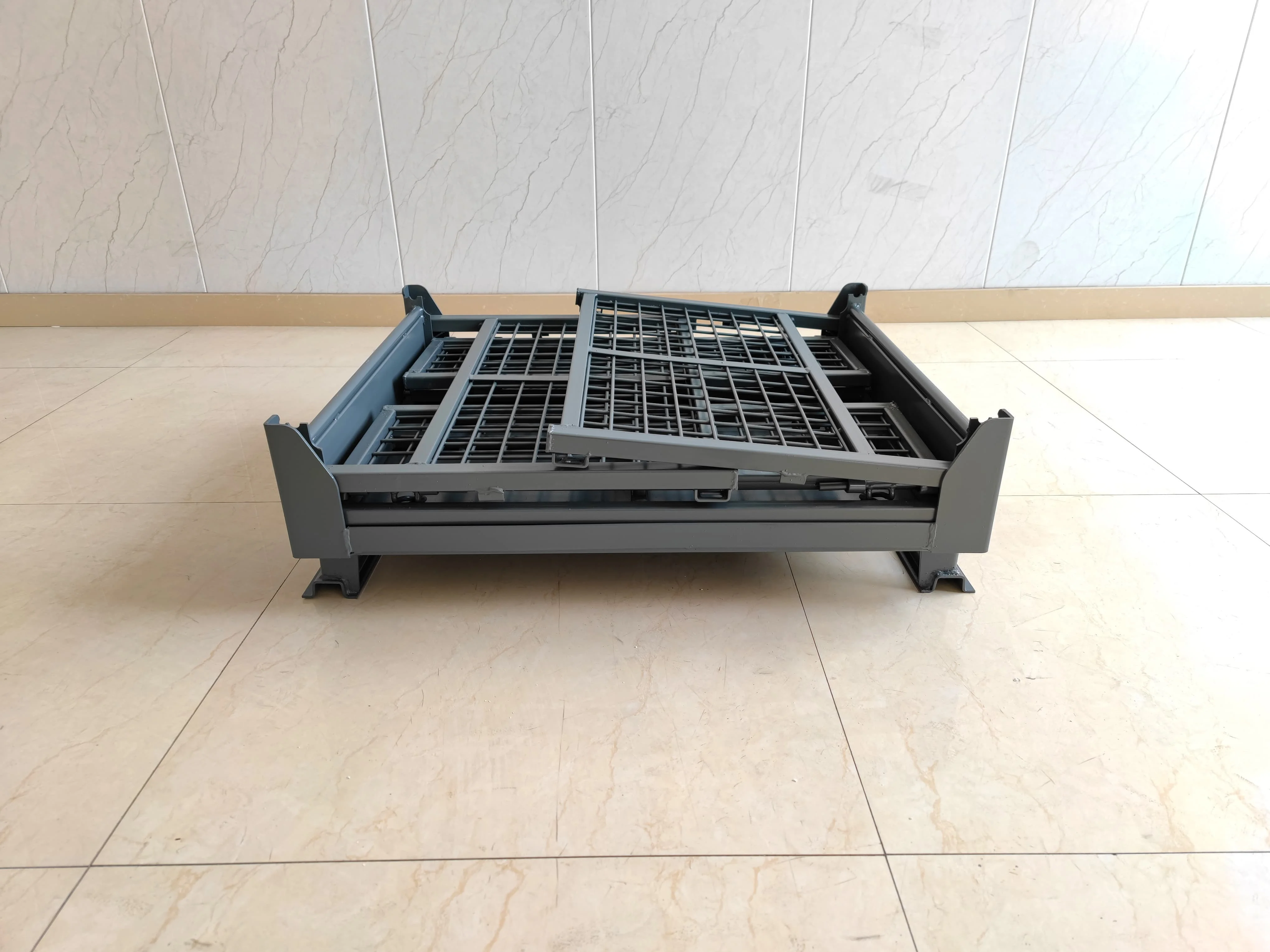 Durable Stackable Folding Korean Stillage Cage Warehouse Collapsible Metal Storage Rack Storage Cage Wire Mesh Container Pallet