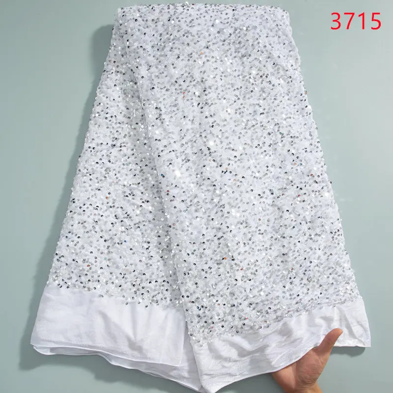 3715 Velvet Tulle Sewing Sequins African Lace Fabric Embroidery High Quality French Mesh Lace Fabric For Wedding Party Material