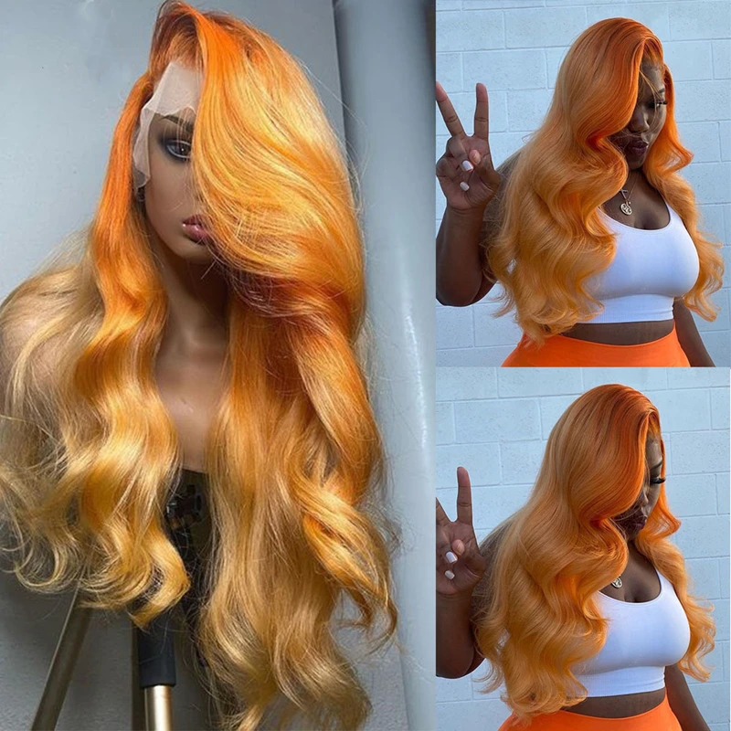 Transparent HD Lace Highlight Loose Wave Ombre #613 Orange Color Lace Front Wig With Baby Hair Virgin Brazilian Human Hair Wigs