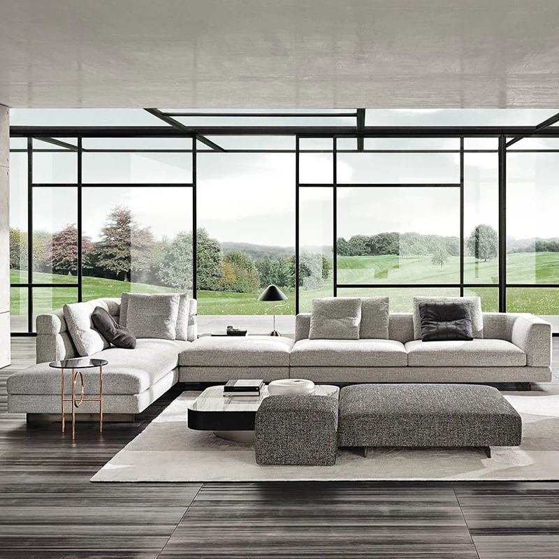 Grey Long Couch Sectional Sofa Luxury Classic European Sofa Set