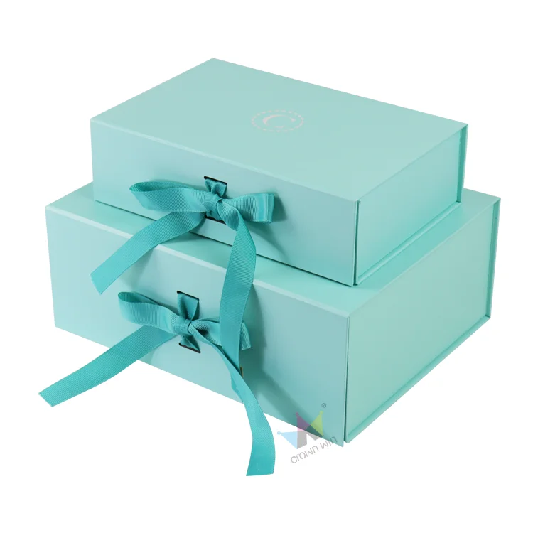 Elegant Recyclable Packaging Box Cardboard Luxury Custom Logo Foldable Magnetic Gift Boxes With Ribbon