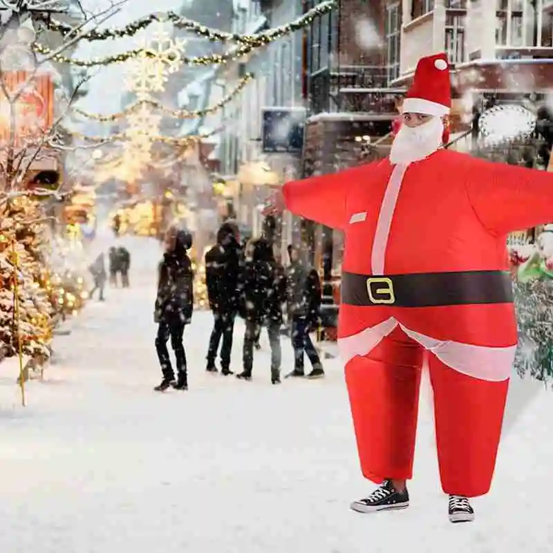 
2021 Inflatable Costume Christmas Santa Claus Funny Blow Up Cosplay Adult Rider Suit Gift For Christmas 