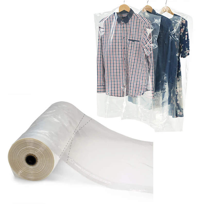 Custom LDPE Plastic Reusable clear White Cloth Dust Suit Packaging Bags Plastic Dry Cleaning Garment Cover Garment Bag on Roll