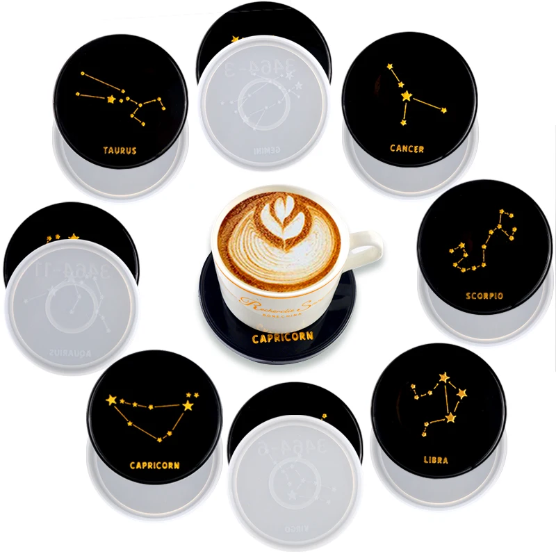 Wholesale 12 Zodiac Silicone Resin Mold Star Coaster Cup Holder Tray Silicon Molds For Epoxy Resin Craft