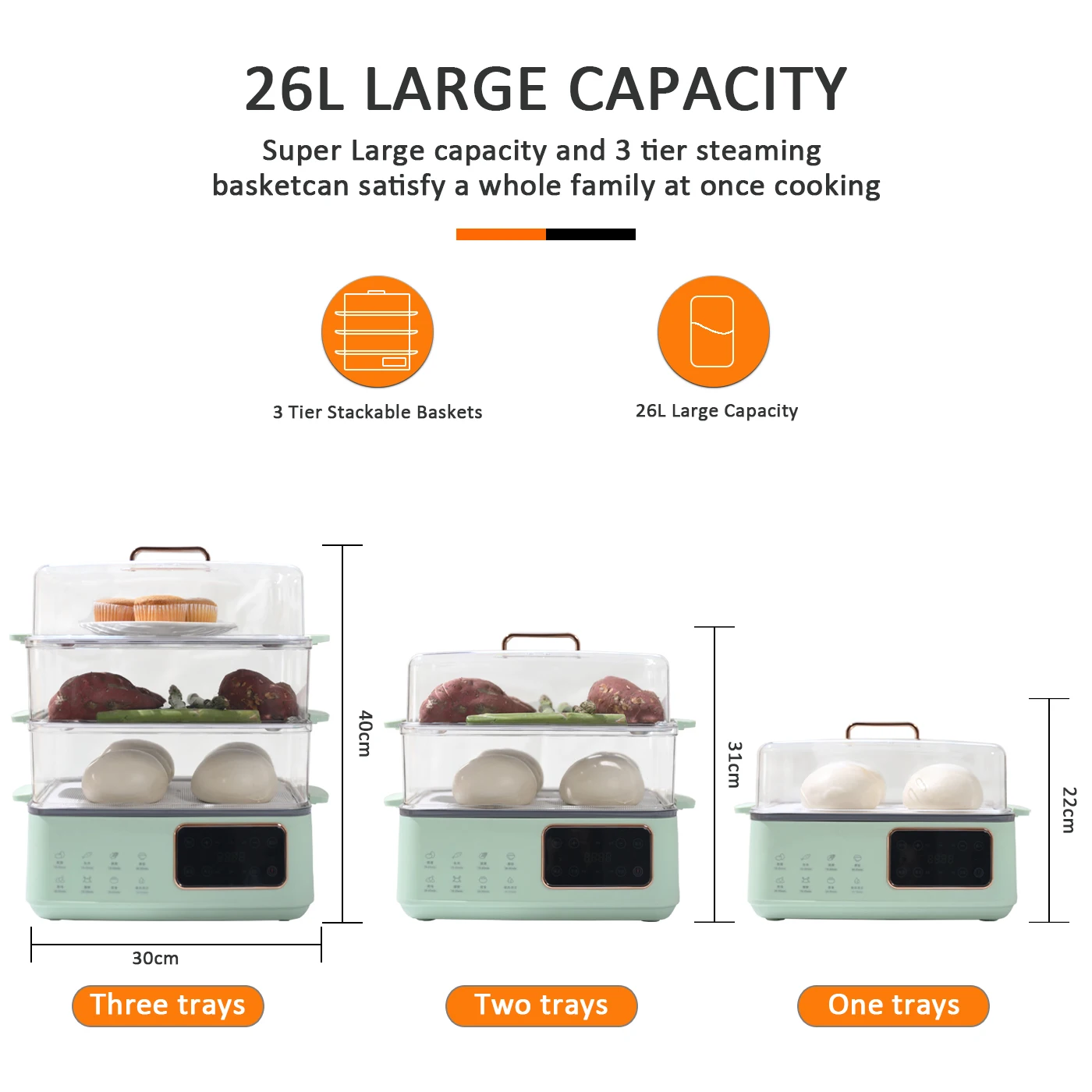 Household electric food steamer large capacity multi-functional multi 3-layer steamer electric steamer stainless steel cooking