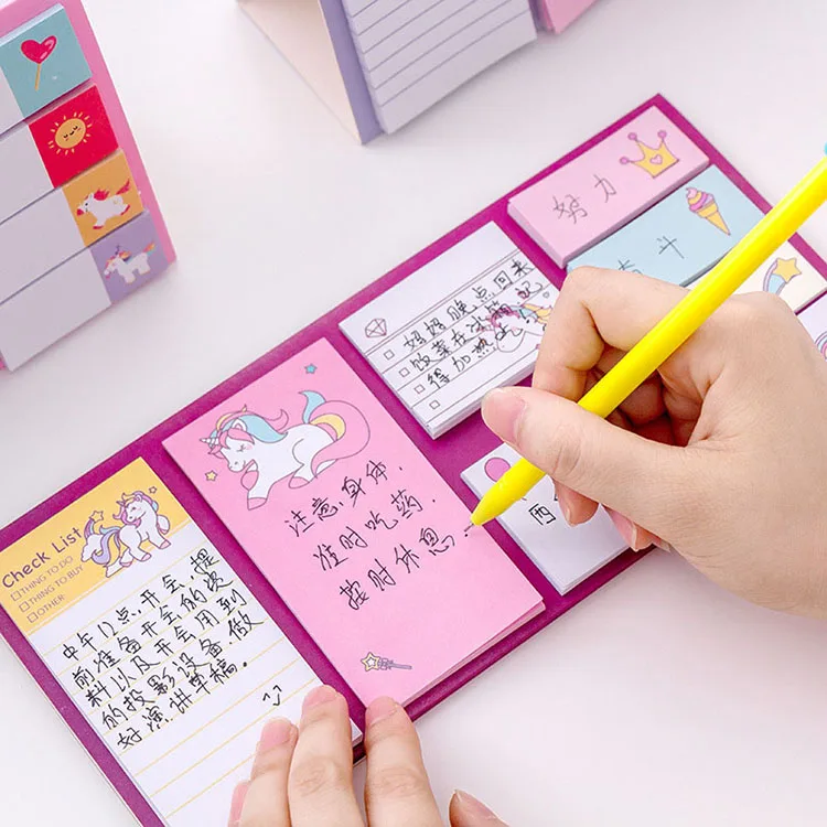 Custom cartoon cute multi folding writing pad  label mark kawaii stationery school supply memo pad printed