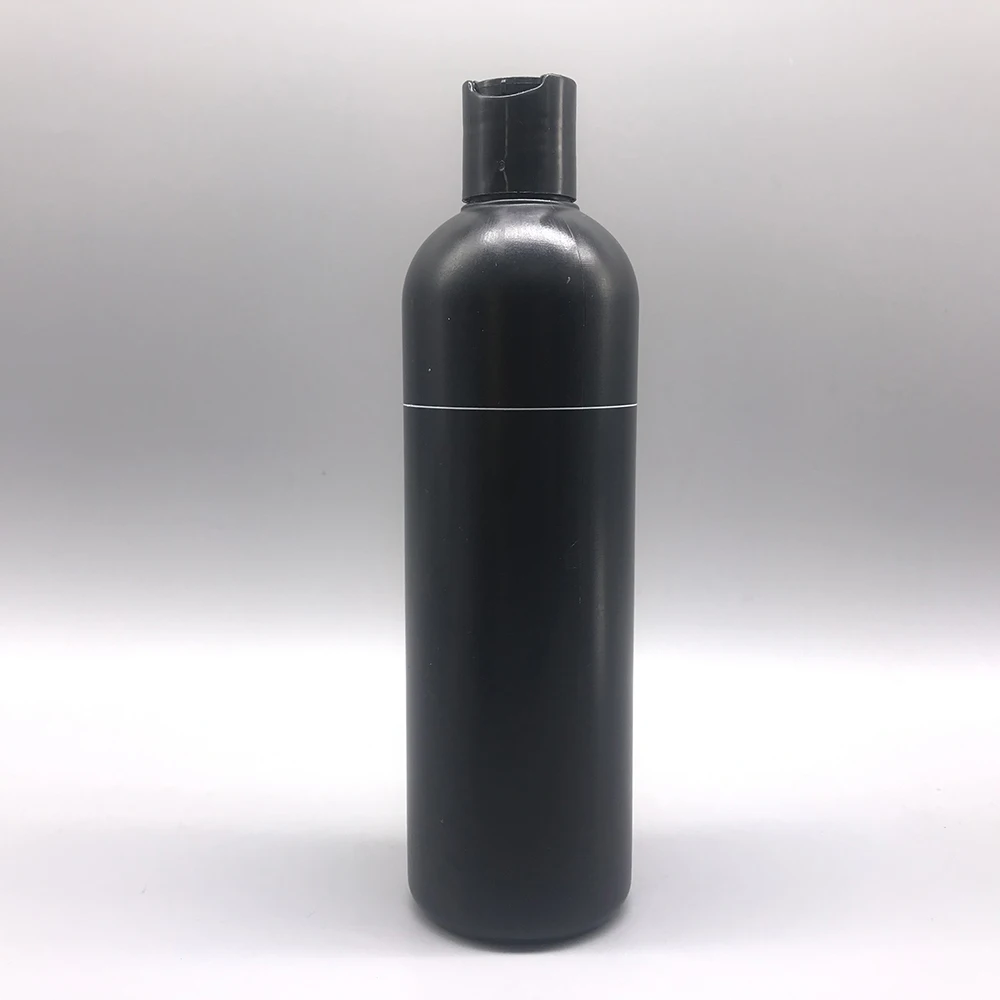 8 oz 250ml 350ml PE Plastic Cylinder shampoo Bottle in black with black Disc Cap
