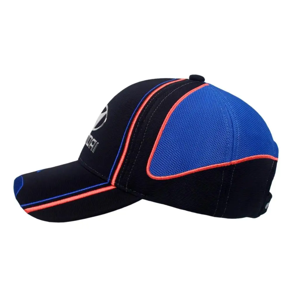
High Frequency logo Car Brand Cap Spandex Ottoman Fabric with Mesh Embroidery Cap and Hat, TPU logo Royal blue Sports cap 