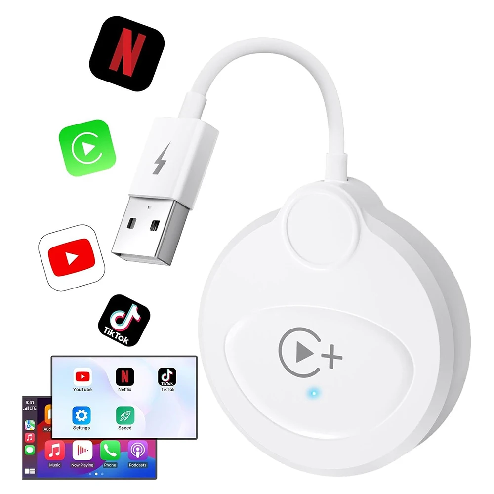 Wireless Carplay Adapter for Car Converts Built in YouTube Netflix Tiktok Stream Wired to Wireless CarPlay Android Auto Dongle