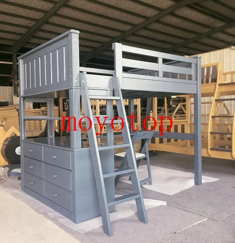 low and modern wooden loft bed with desk in amazon for sale