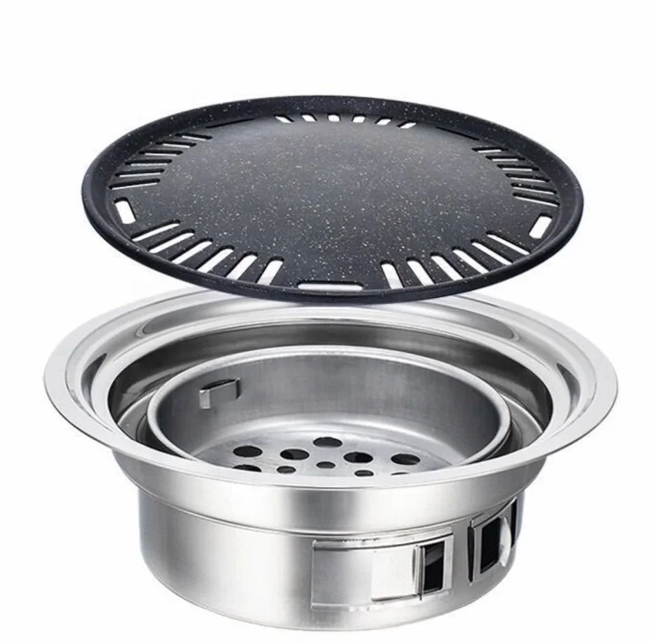 MJ Korean Charcoal Barbecue Grill Stainless Steel Non-stick Bbq Tray Griller Portable Charcoal Stove For Outdoor Camping