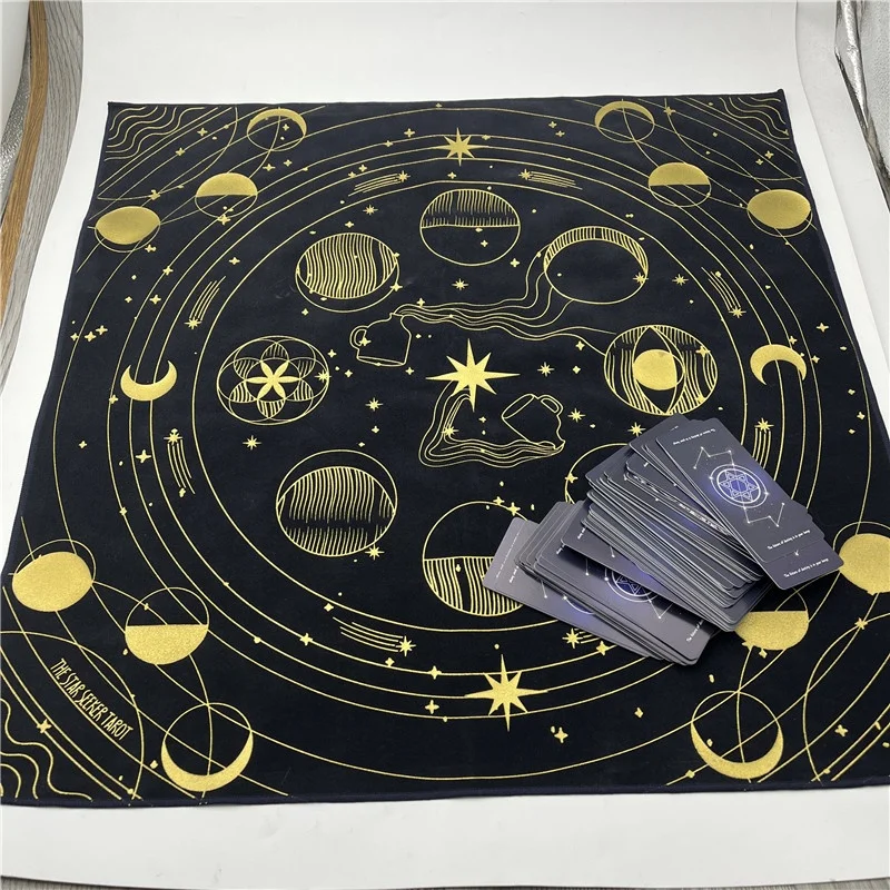 Custom luxury blue double side velvet suede altar table cloth,gold stamping logo velvet Tarot card table cloth drawstring bag