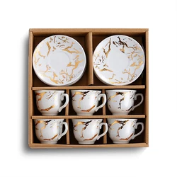 America Style Coffee Set Ceramic Plated Six Cups  Six Saucers Set Creative Dinnerware Ceramic Cup Gift Box Sets