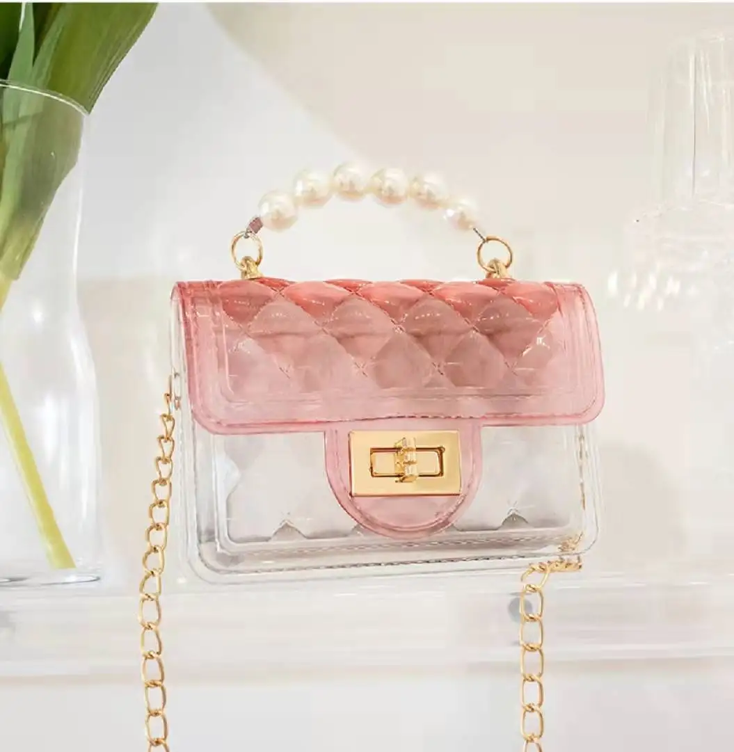 2022 Spring Summer Colorful Small Jelly Girls Sling Chain Hand Bags Mini shoulder  Pvc Kid Bag Purses