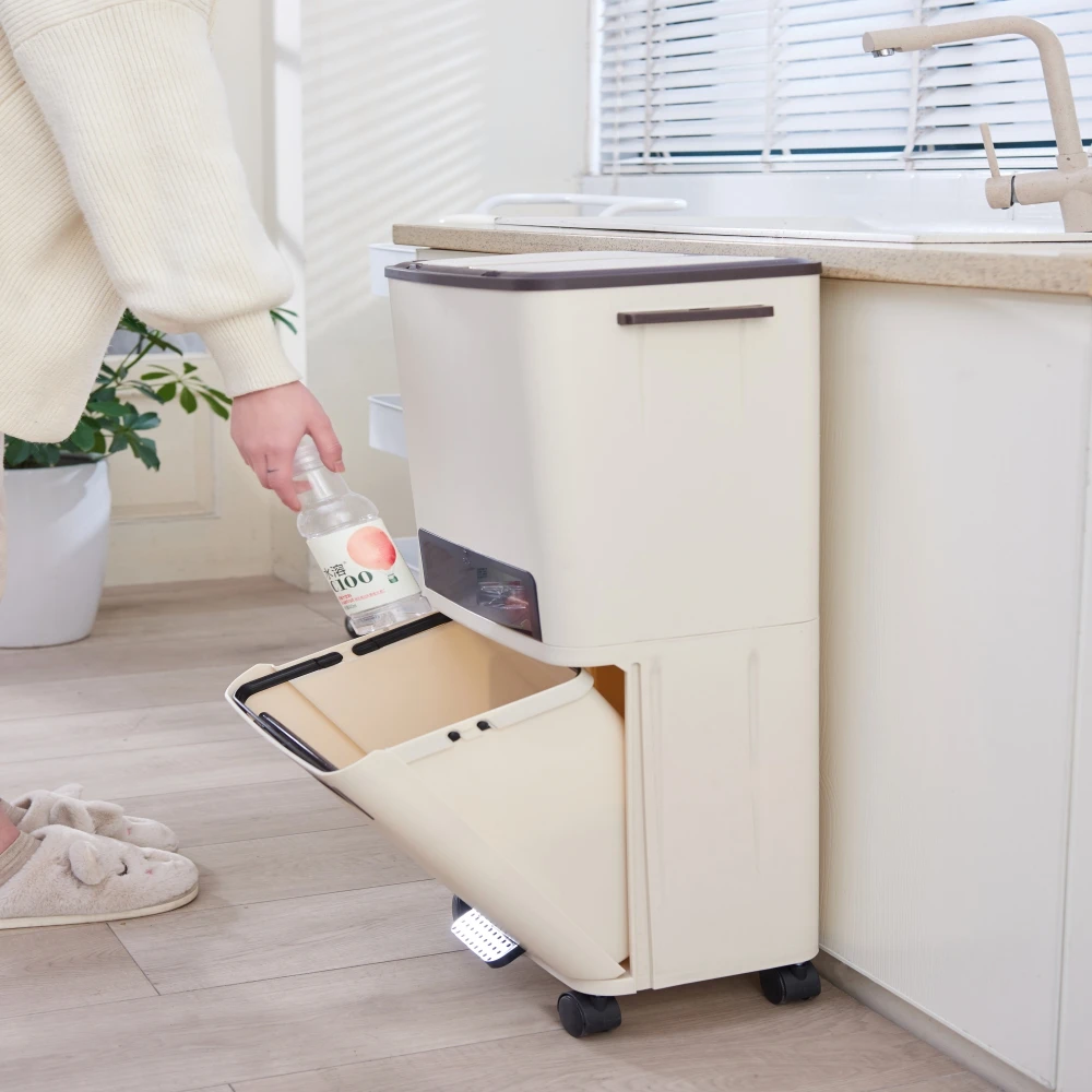 
Kitchen 3 Compartments Dry And Wet Trash Cans Indoor Recycling Cans 