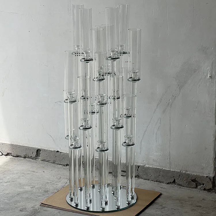 MH-TZ0571 20 Arms glass vase tube candle holder Tall Crystal Candelabra For Wedding Home Decoration candelabra
