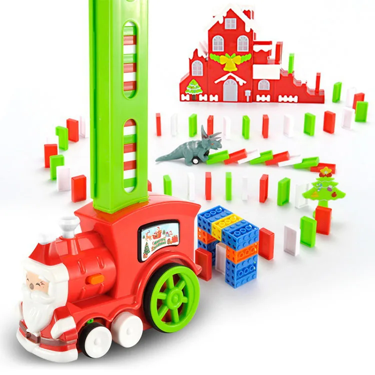Blocks Rally Electric Stacking Toy Set with Lights and Sounds Christmas Domino Train for Kids
