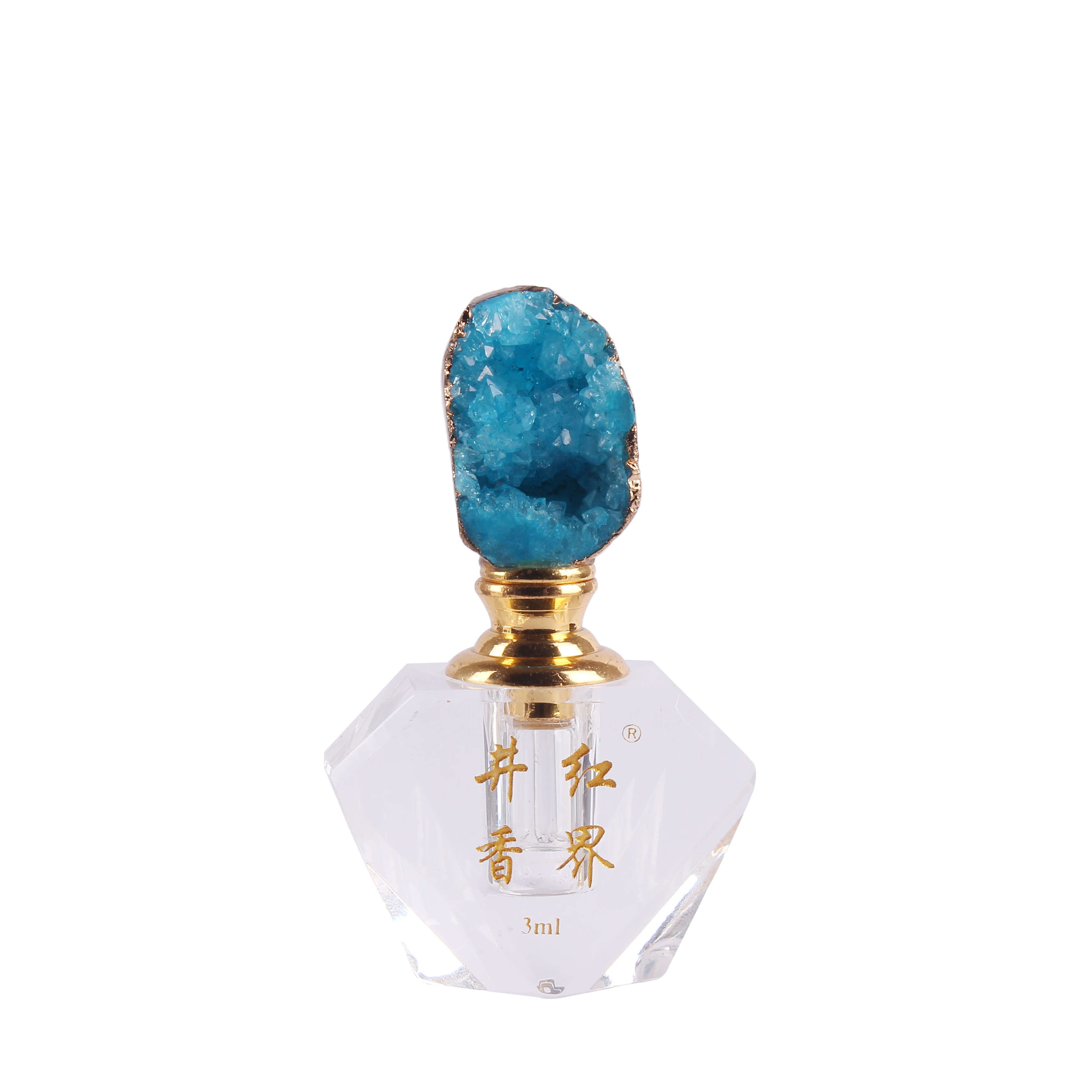 Hot Sale Empty Crystal Perfume Glass Bottles With Natural Agate Stone Ramadan Gifts