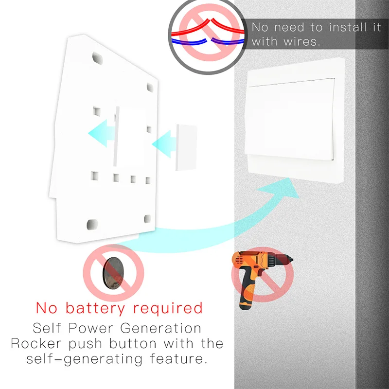 RF 433 No Battery Self Powered Wireless Remote Control Smart Wall Light Push Button Switch Receiver Transmitter 1 2 3 4 Way