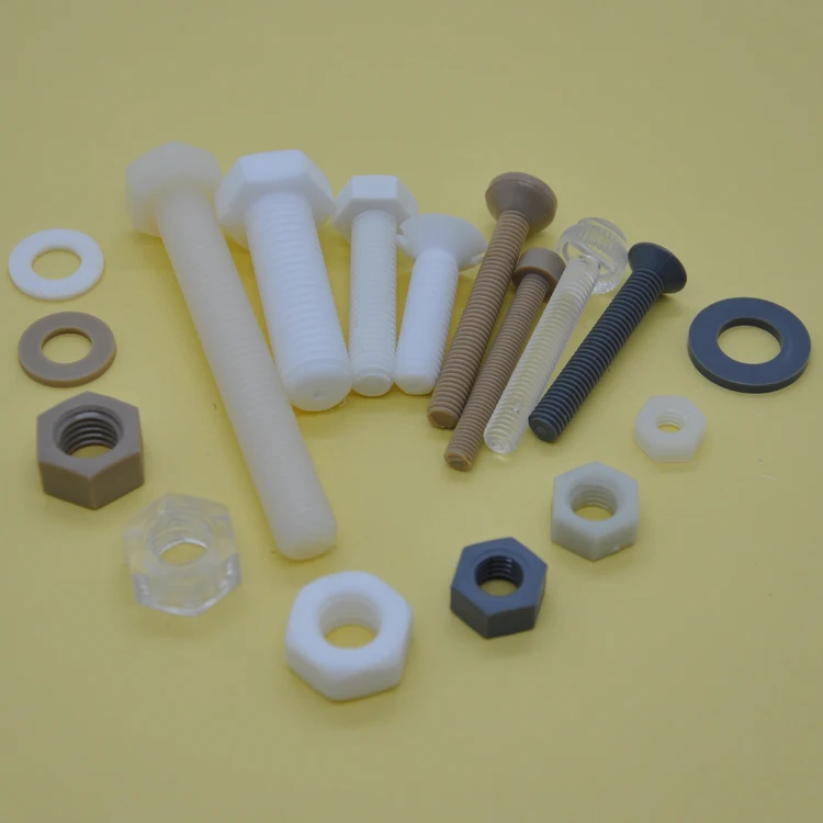 Custom pvc pc pp nylon ptfe pa pps acrylic peek plastic bolt with nut washer