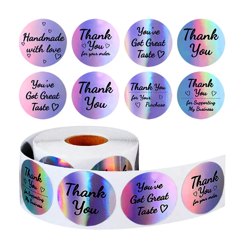 hologram hot customized thank you label with different style thank you stickers