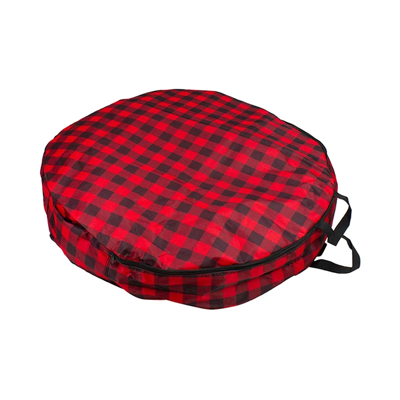 Customized  Red Large Round Christmas Wreath Storage Container Zipper Bag