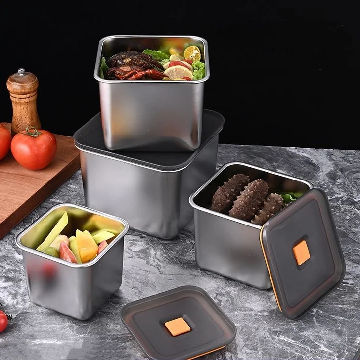 Stainless Steel Spice Storage Container Spice Box microwavable stainless steel air tight food container with silicone lids