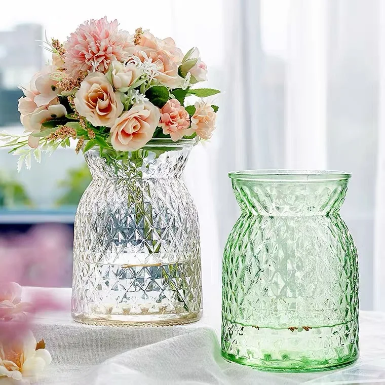 Современная Минималистичная короткая переработанная красочная ваза с орнаментом, широкий обеденный стол, стеклянная ваза большого диаметра, оптовая продажа