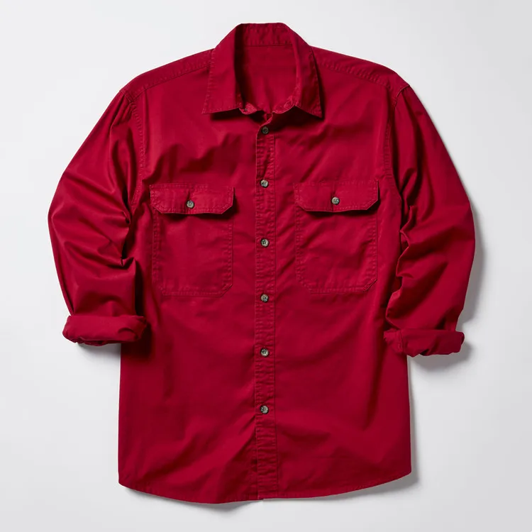 Custom half button 100% cotton drill easy care work shirt with logo UV protection casual work shirts for men