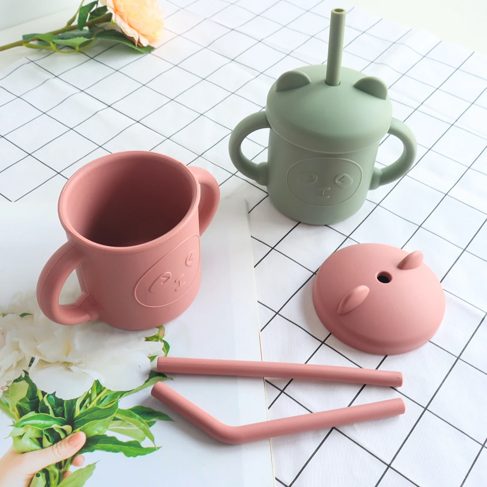 Hot Selling Children Silicone Sippy Toddler Cup Silicone Kids Water Coffee Baby Cup with Straw