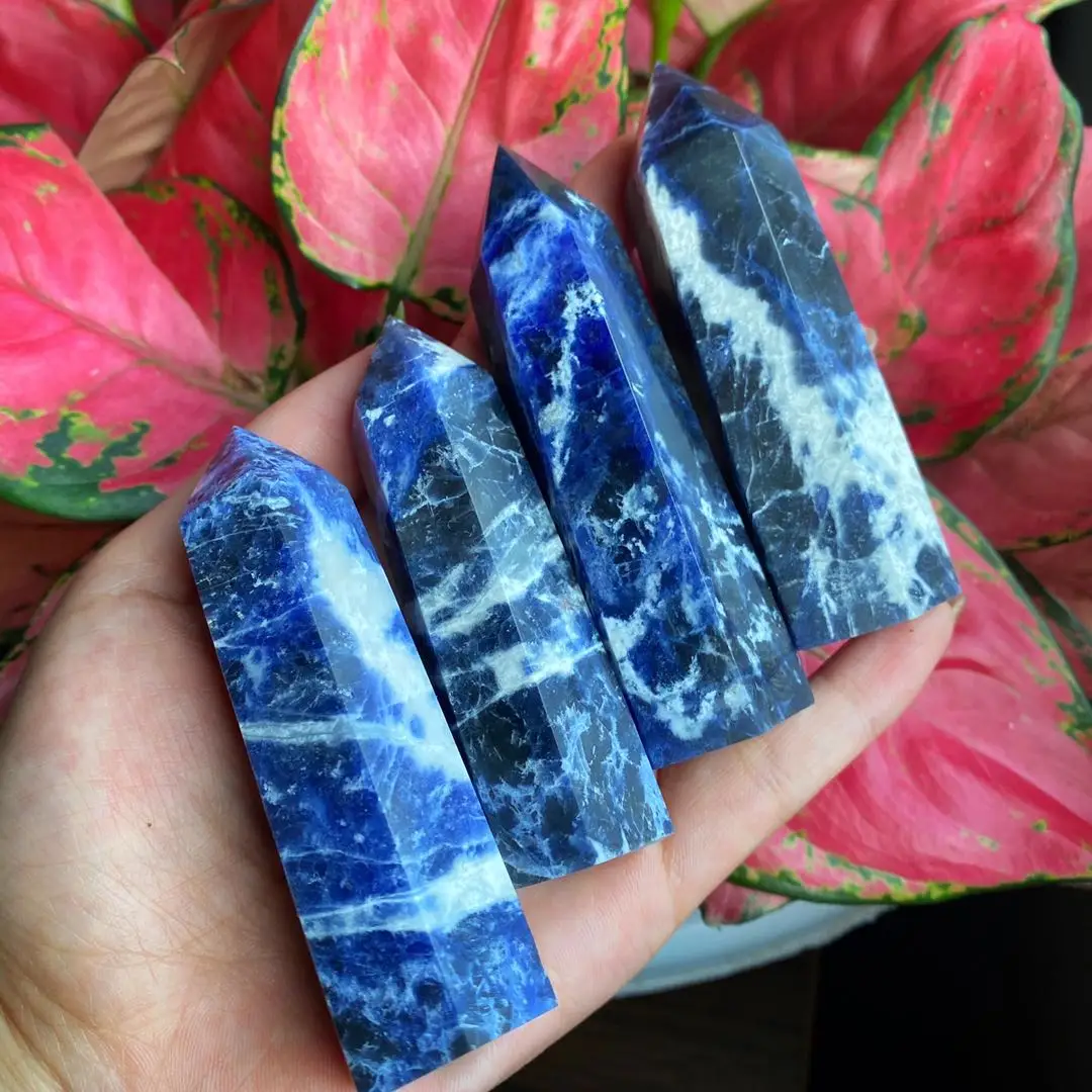 Wholesale high quality sodalite blue points flashing wand craft natural crystal