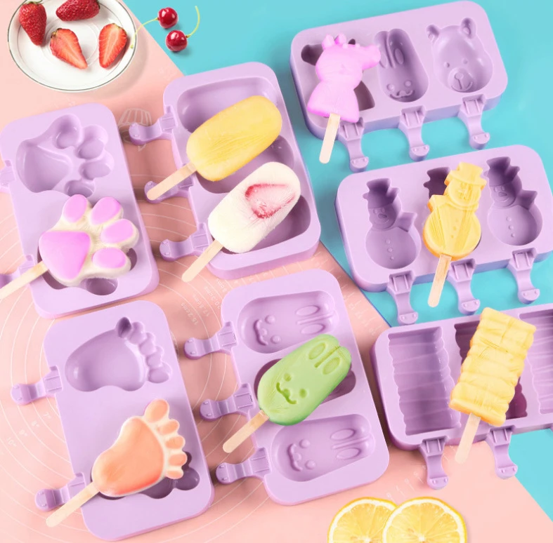 Cartoon DIY Silicone Ice Cream Mould Ice Cube Tray Popsicle Molds Dessert Ice Cream Mold With Lid And Stick