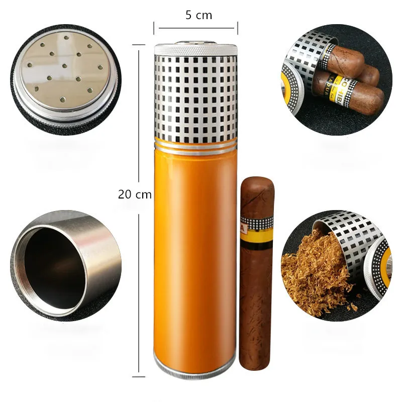Travel Carry 304 Stainless Steel Cigar Tube Sealed Waterproof Cigar Humidor Jar With Hygrameter And Humidifier