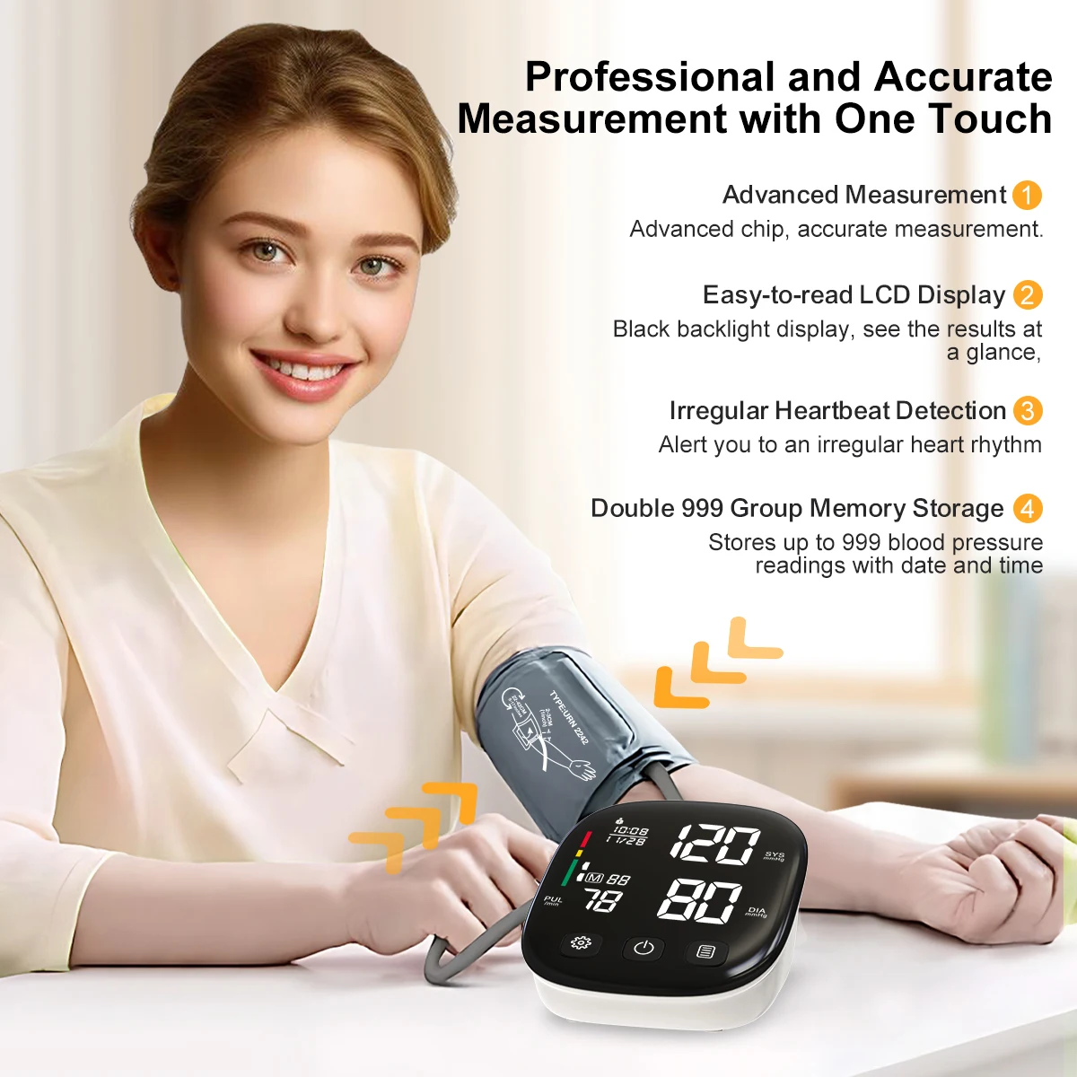 Electronic Sphygmomanometer Arm Blood Pressure Monitor BP Machine Digital Blood Pressure Monitor Automatic Digital BP Monitor