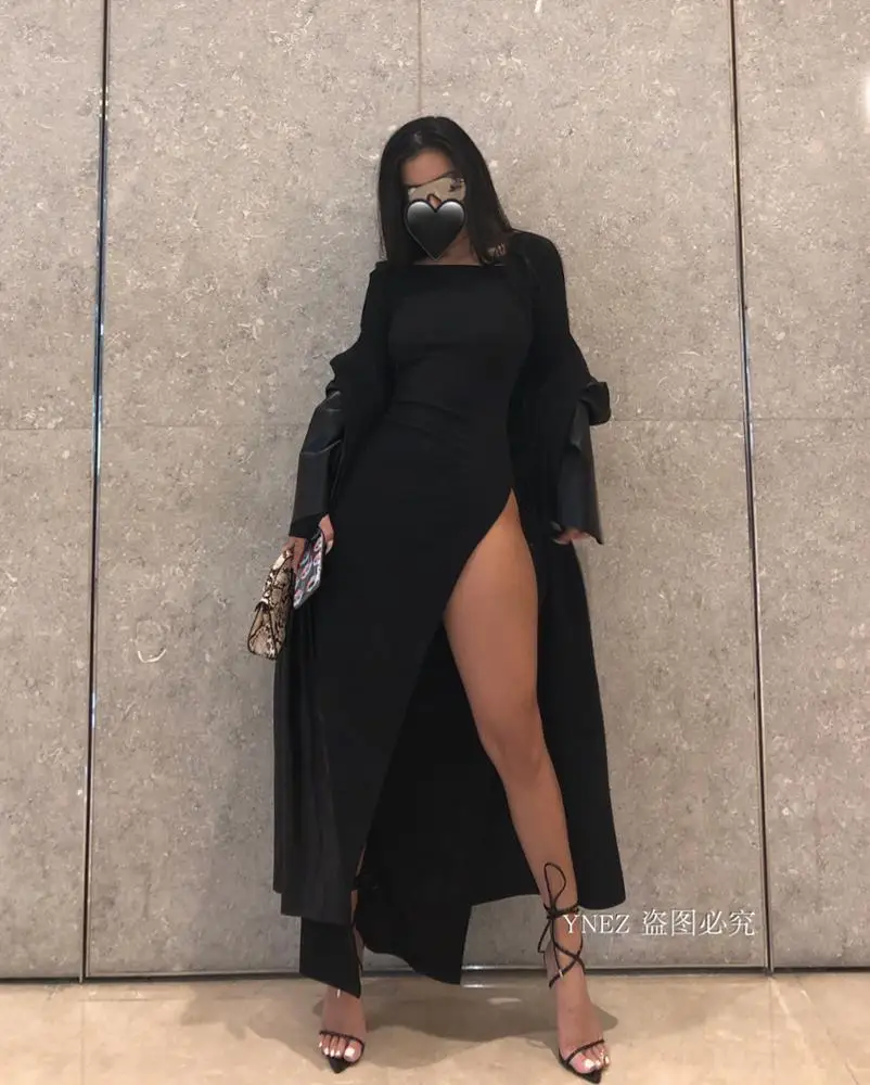 
8329 2019 New arrival Women Long Sleeve Slim sexy bodycon Dress Side split maxi vestidos wholesale 